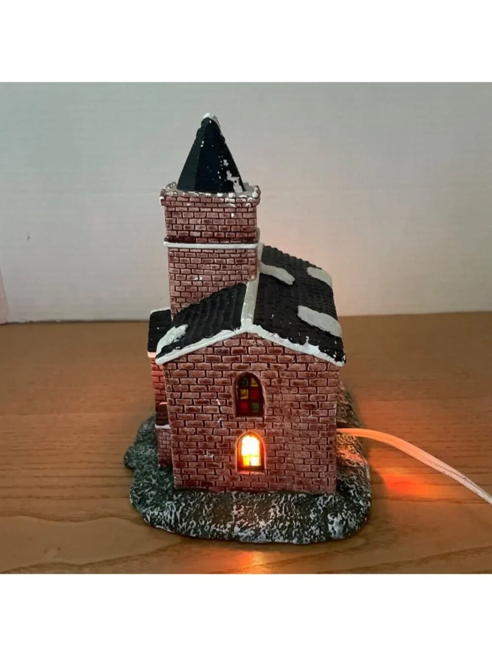 Vintage Christmas Village Church w Faux Stained Glass Windows Lighted House